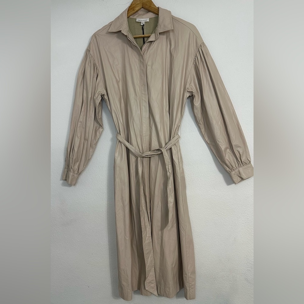 Prologue Cream Faux Leather Puff Poet Sleeve Button Duster Jacket /Dress - Picture 4 of 16